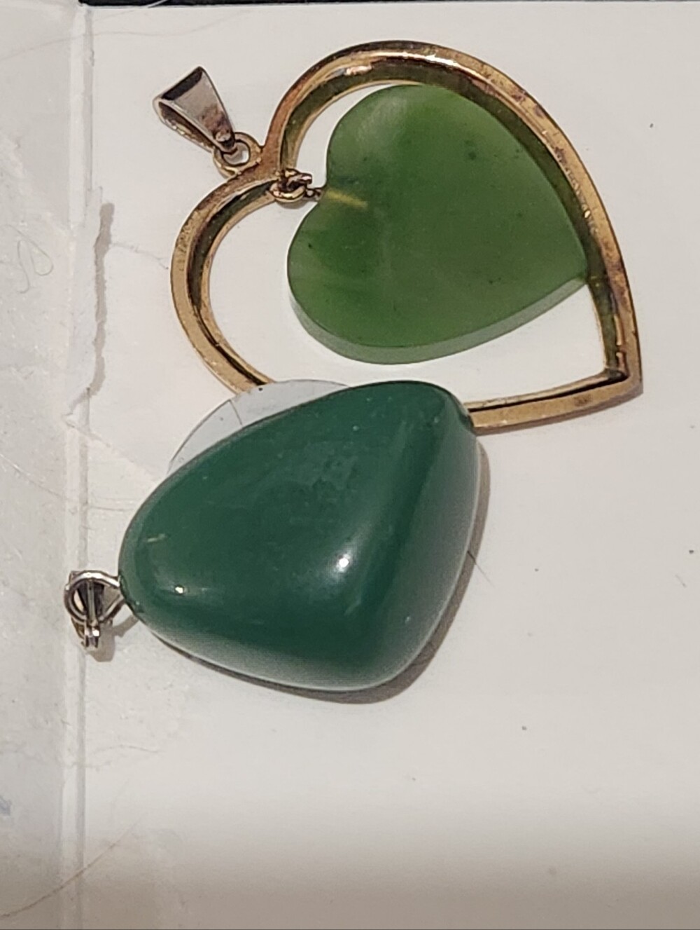 Prehnite Heart Pendant Floating in Gold-Tone Frame and Green Aventurine Pendant
